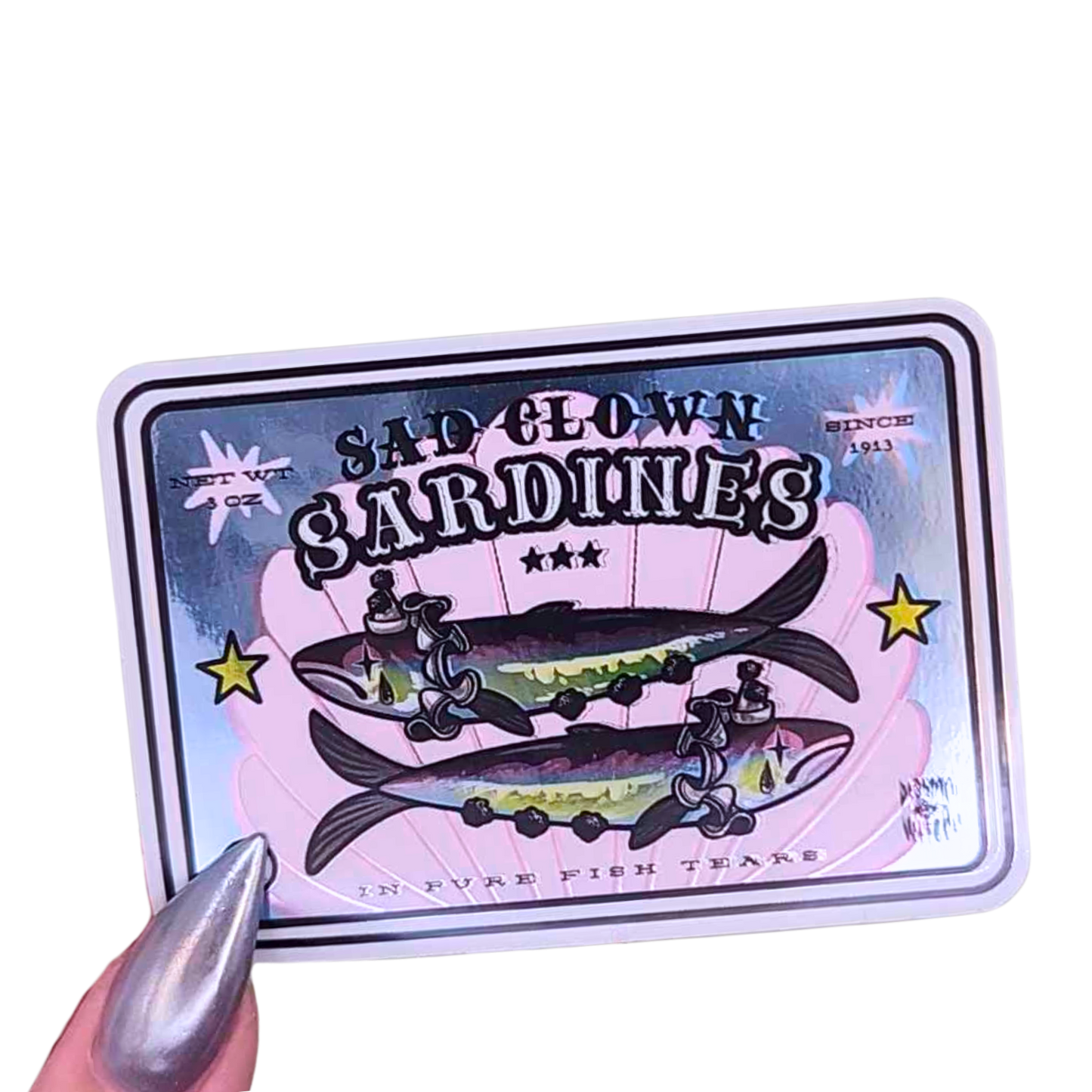 Sad Clown Sardine Tin Mirror Sticker